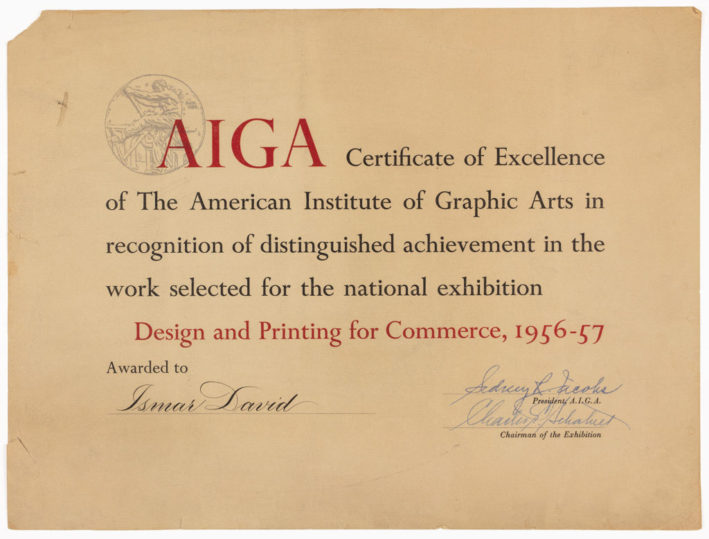 AIGA certificate, 1956-57