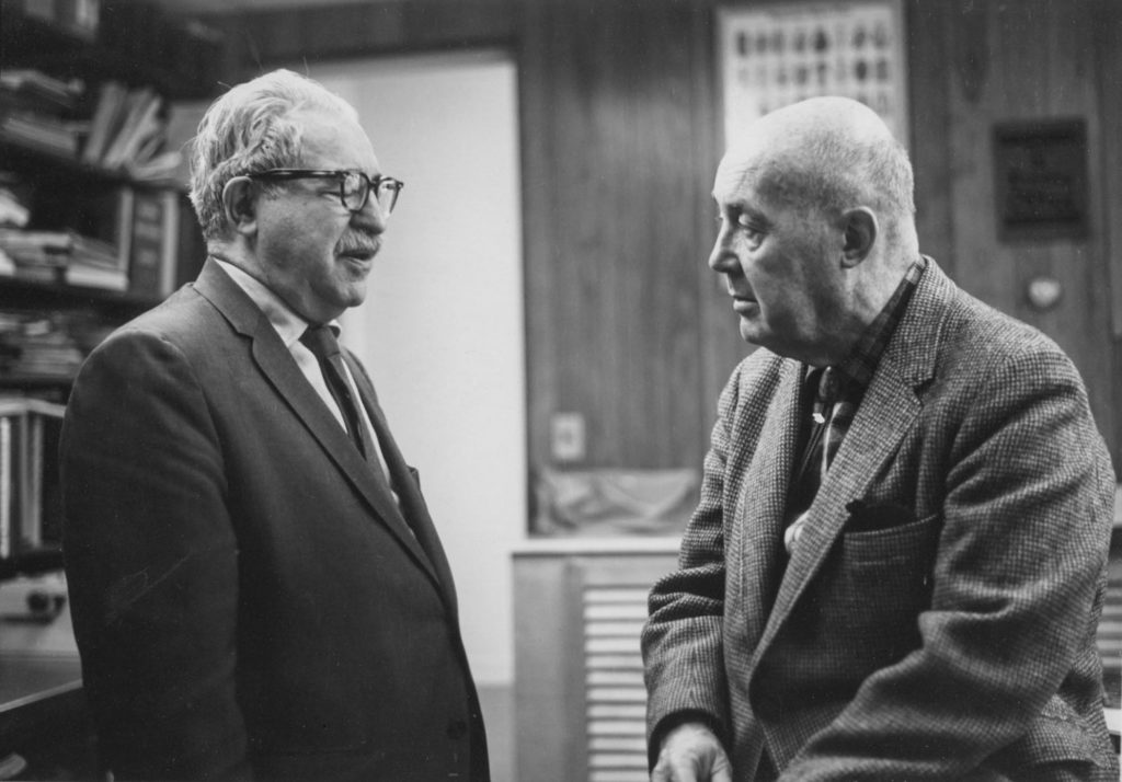 Paul A. Bennett and Robert L. Leslie, head of the Composing Room and sponsor of Gallery 303’s ‘Heritage of the Graphic Arts’ lectures.