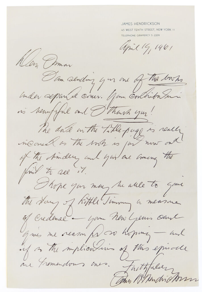 Letter from James Hendrickson