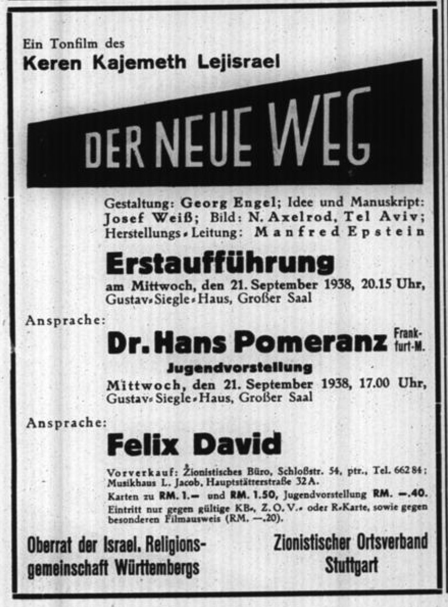 Jüdisches Gemeindeblatt Württemberg, September 16, 1938.