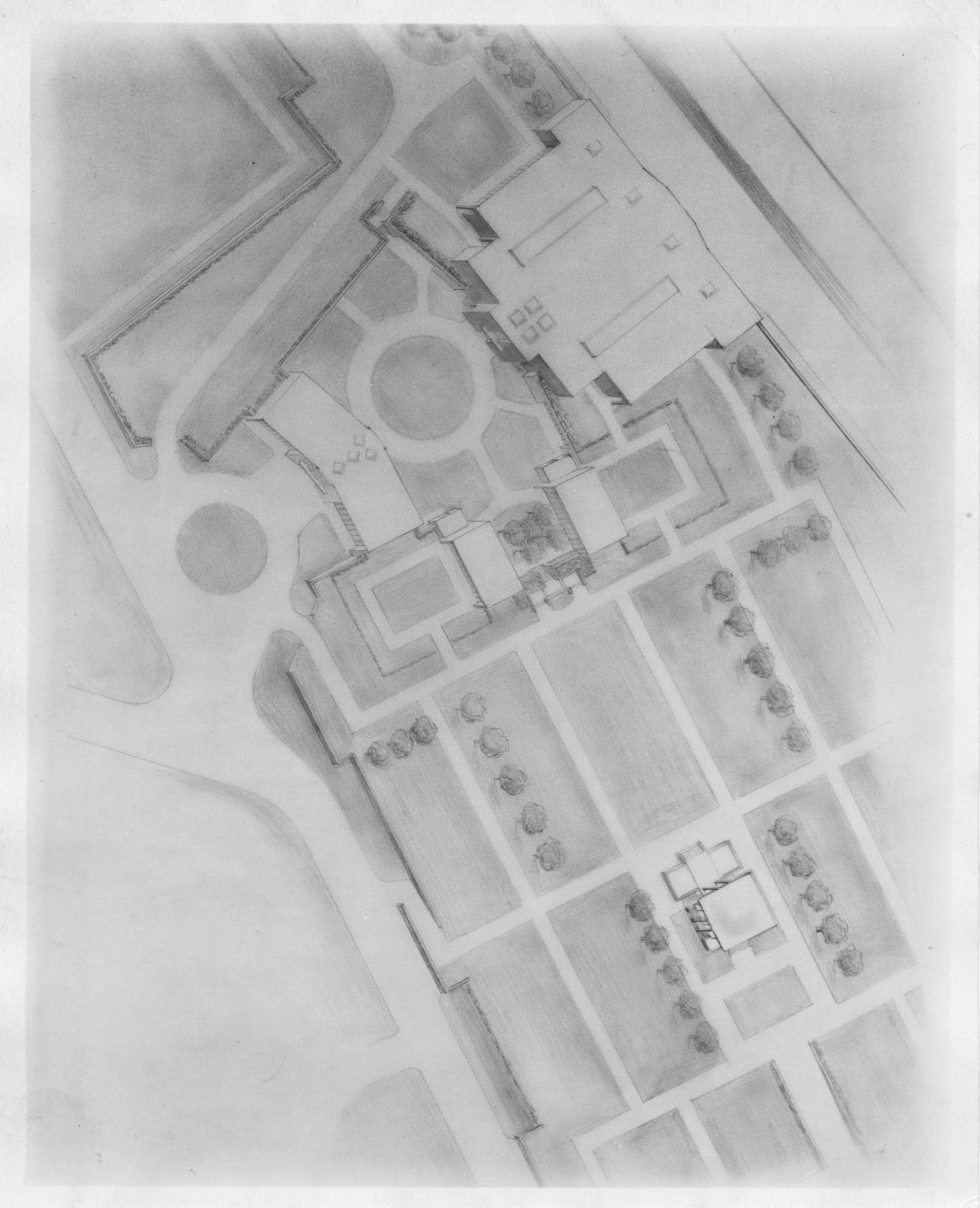 Aerial view drawing for mausoleum complex in Beth Israel Cemetery