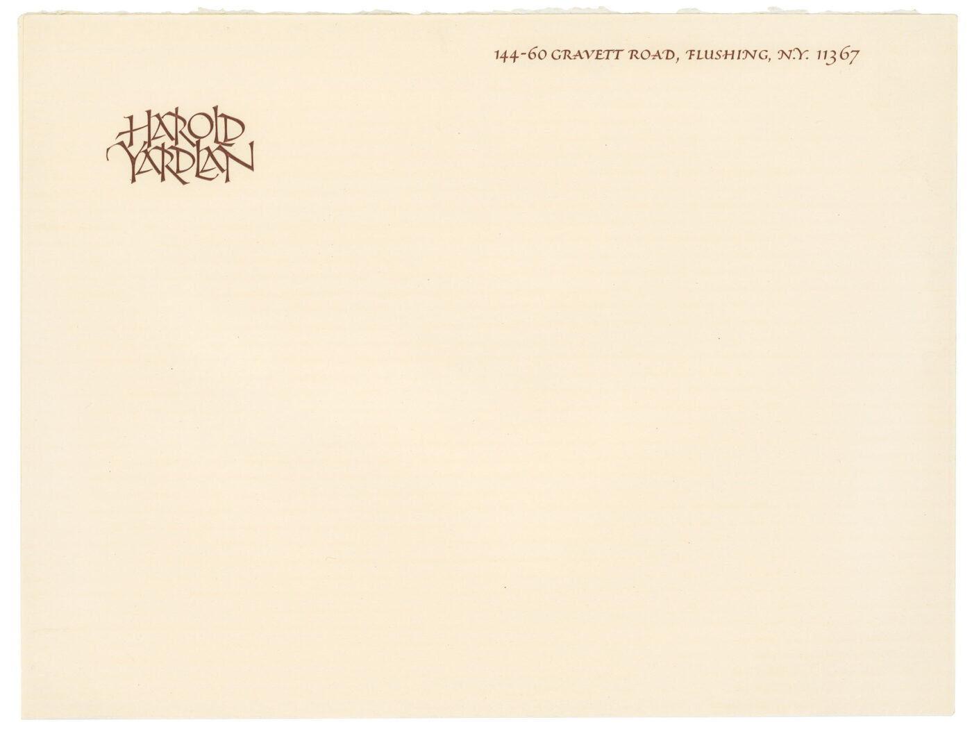 Harold Yardlan notepaper